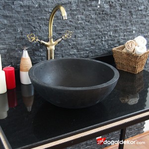 15x42cm Siyah Bazalt Banyo Çanak Lavabo - DT1558